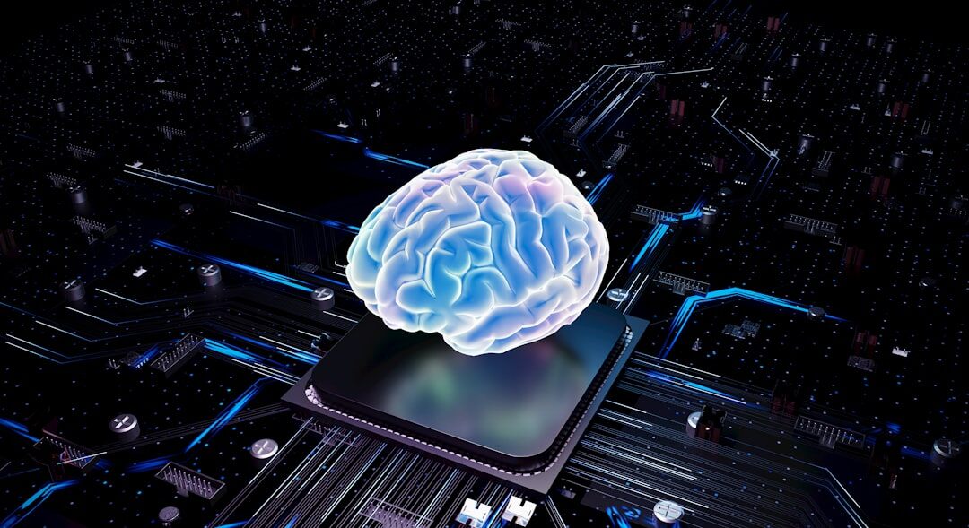 Artificial intelligence concept with neural network visualization on screen